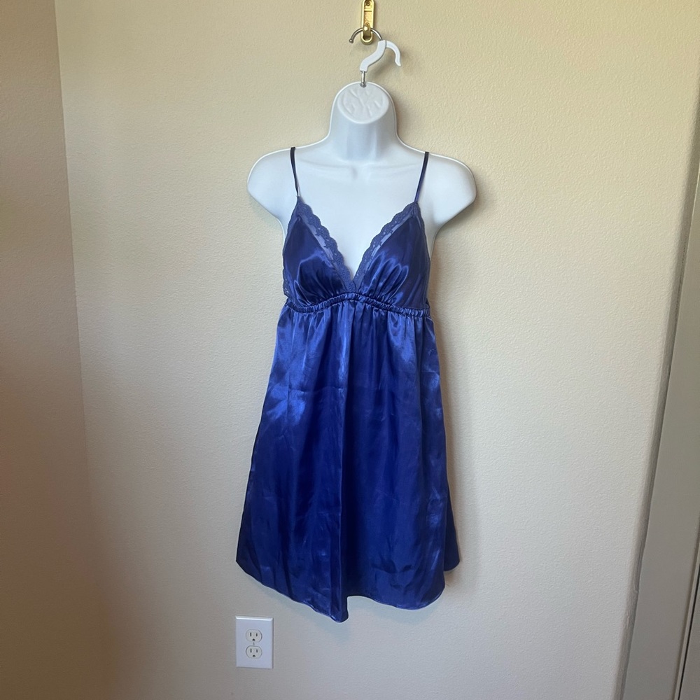 Blue Satin Slip Dress